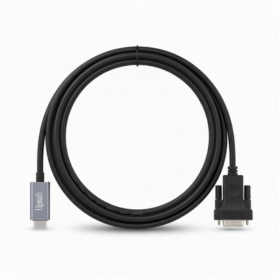 Black cable with connectors on a white background